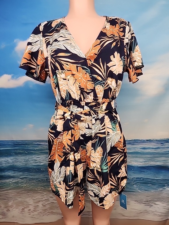 NWT Cupshe Tropical Blue Orange Green Romper Size Extra Large