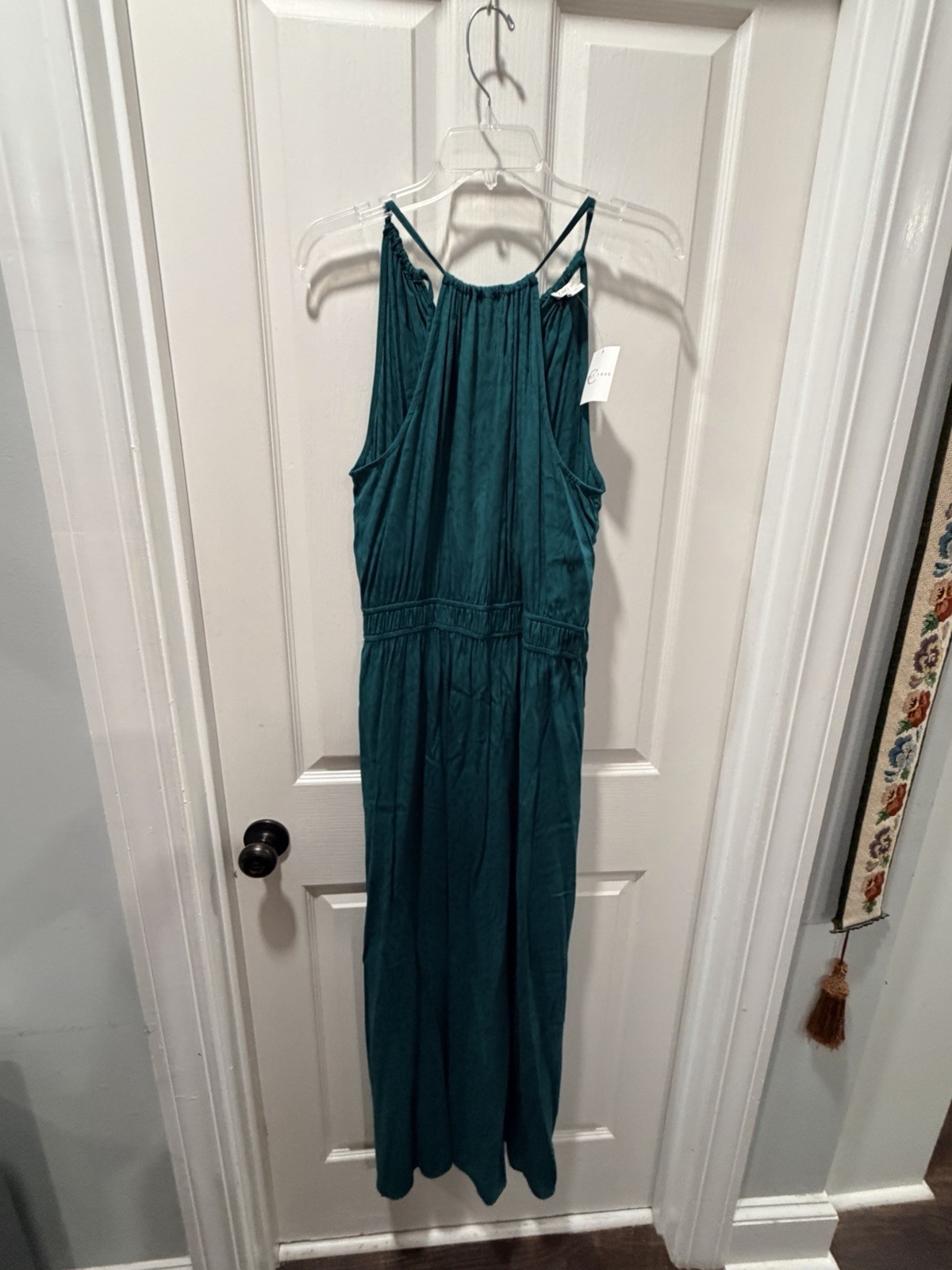 Cato Women’s L Green Solid Rayon Wide-Leg Jumpsuit Scoop Neck Sleeveless