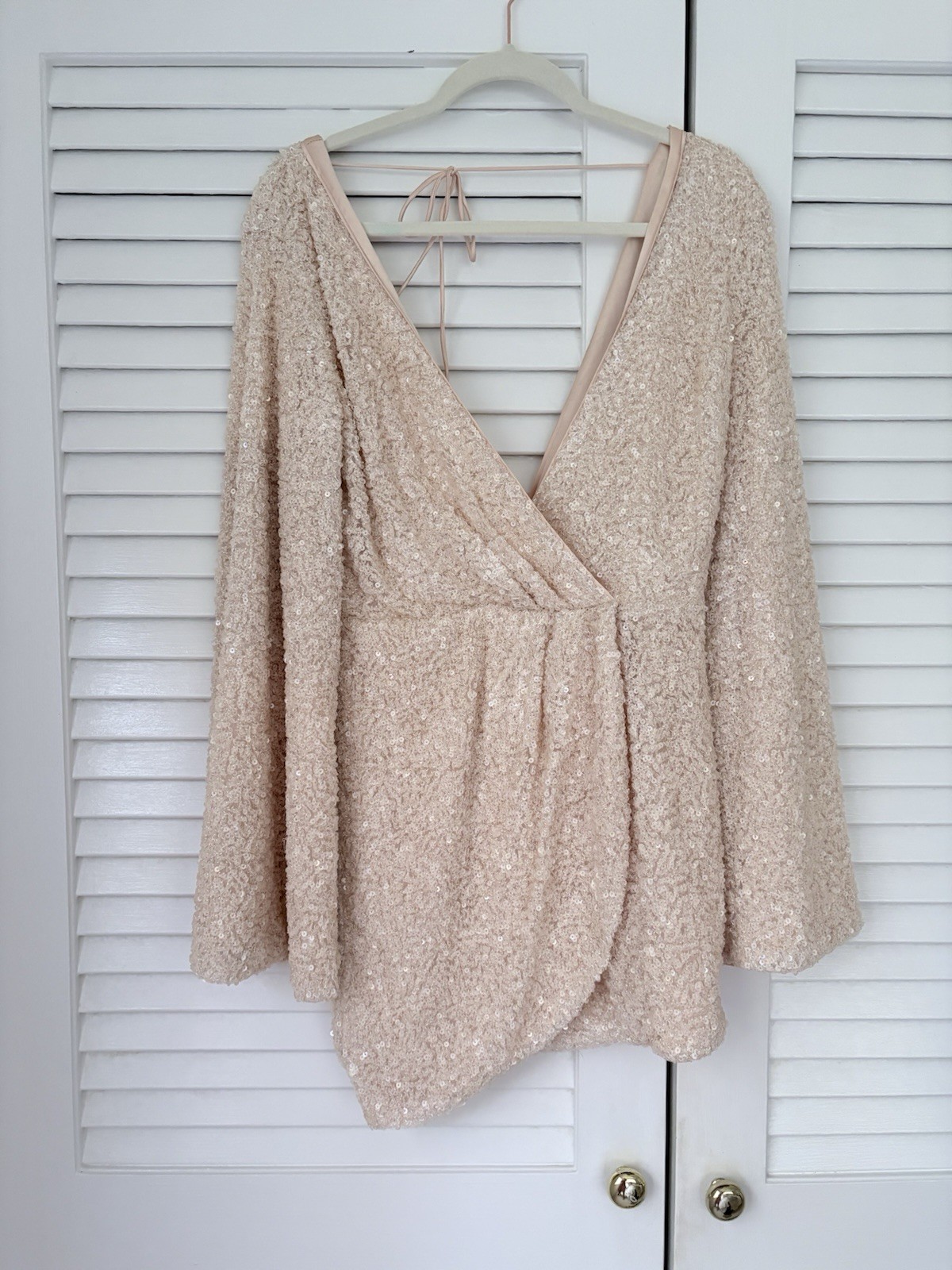 Michael Costello x Revolve Sequin Romper M Blush Champagne Deep V NWT