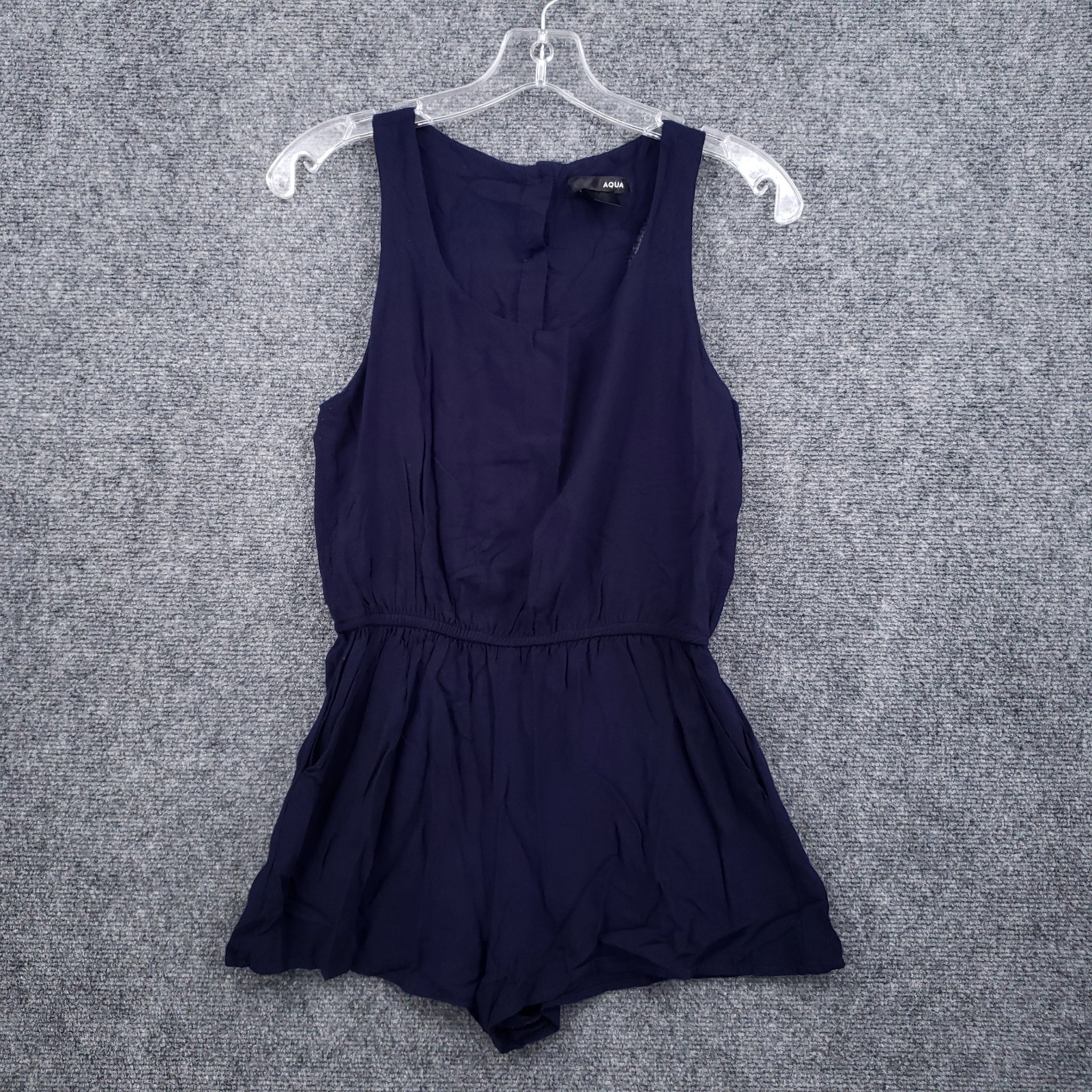 Aqua Romper Womens S Small Blue Sleeveless Button Back Pockets Stretch USA