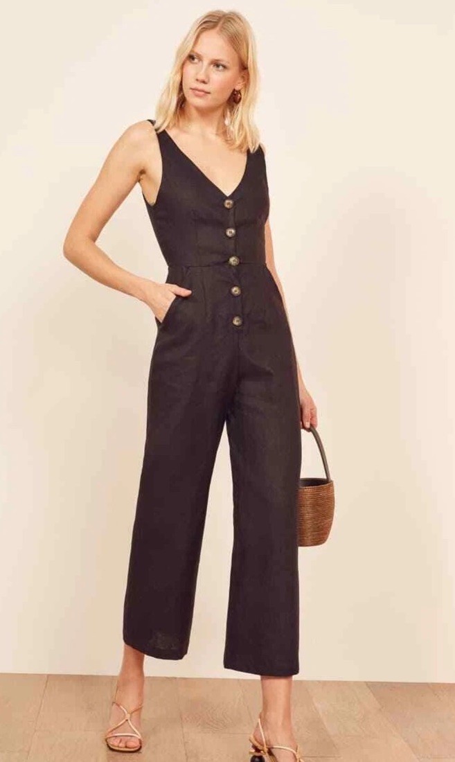 Reformation Jumpsuit Women’s Sleeveless Vera Button Front Linen Pockets Size 0