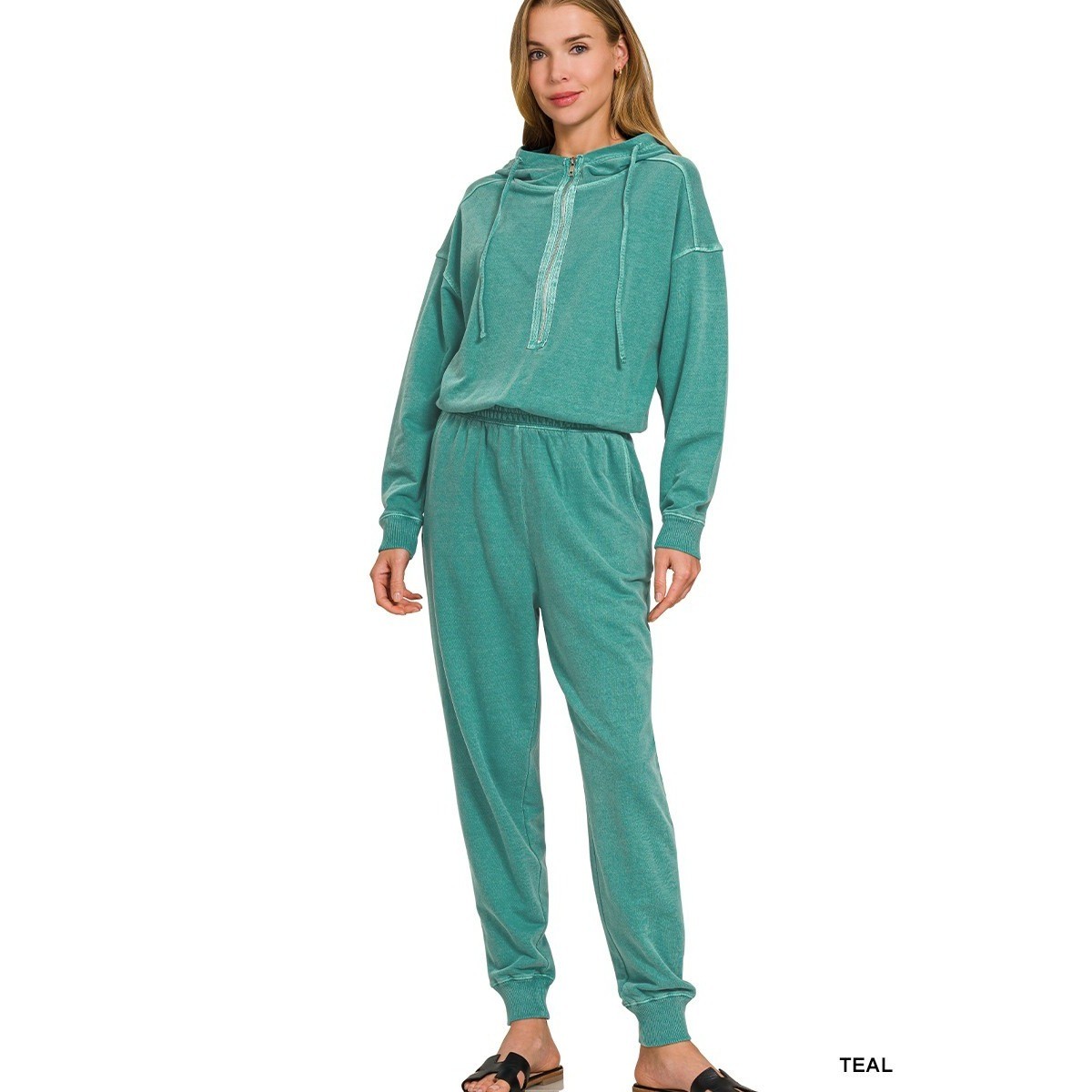 Zenana Enzyme Washed French Terry Jumpsuit – Small