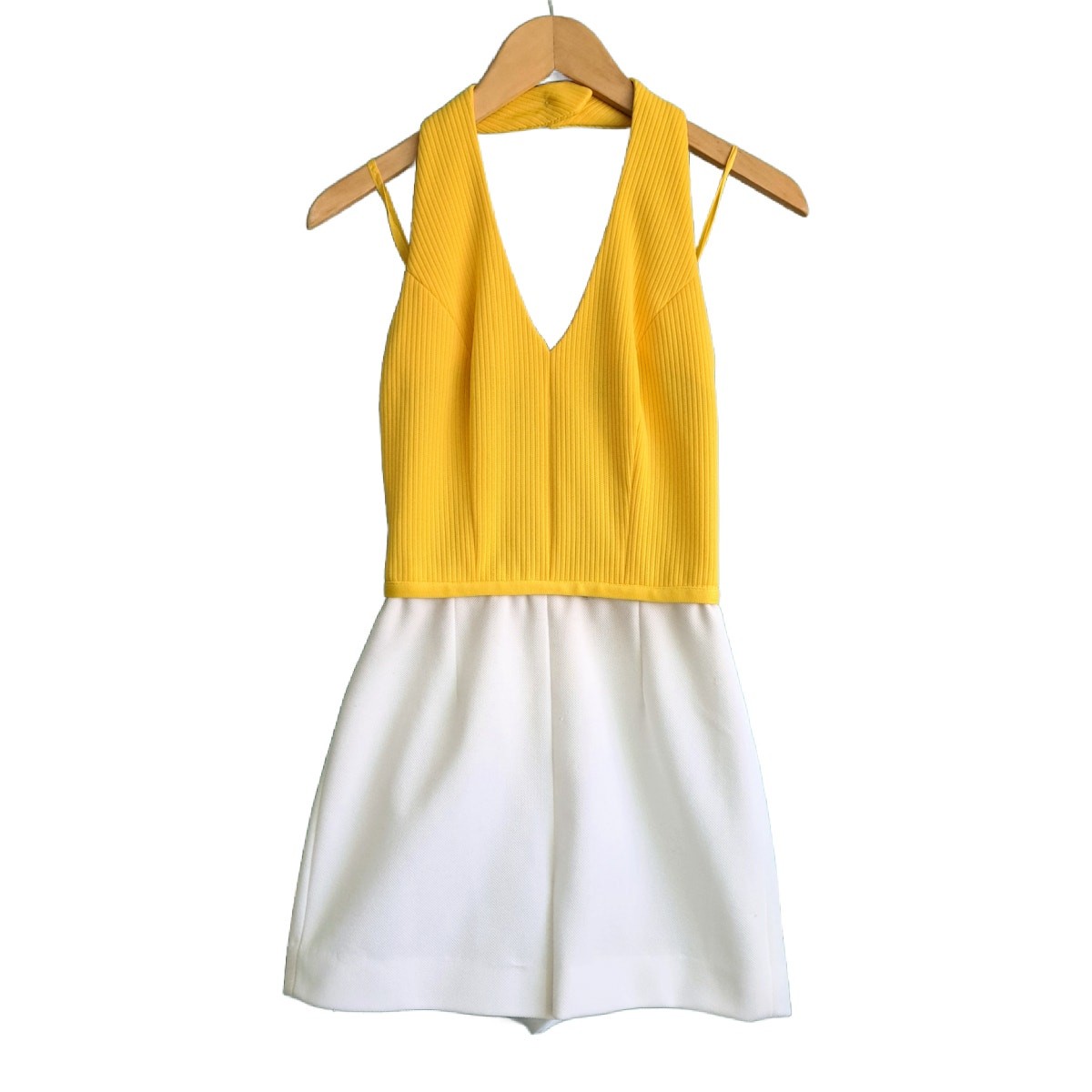 Vintage 60s 70s The Kollection Knits Halter Romper Yellow White XS Retro Summer