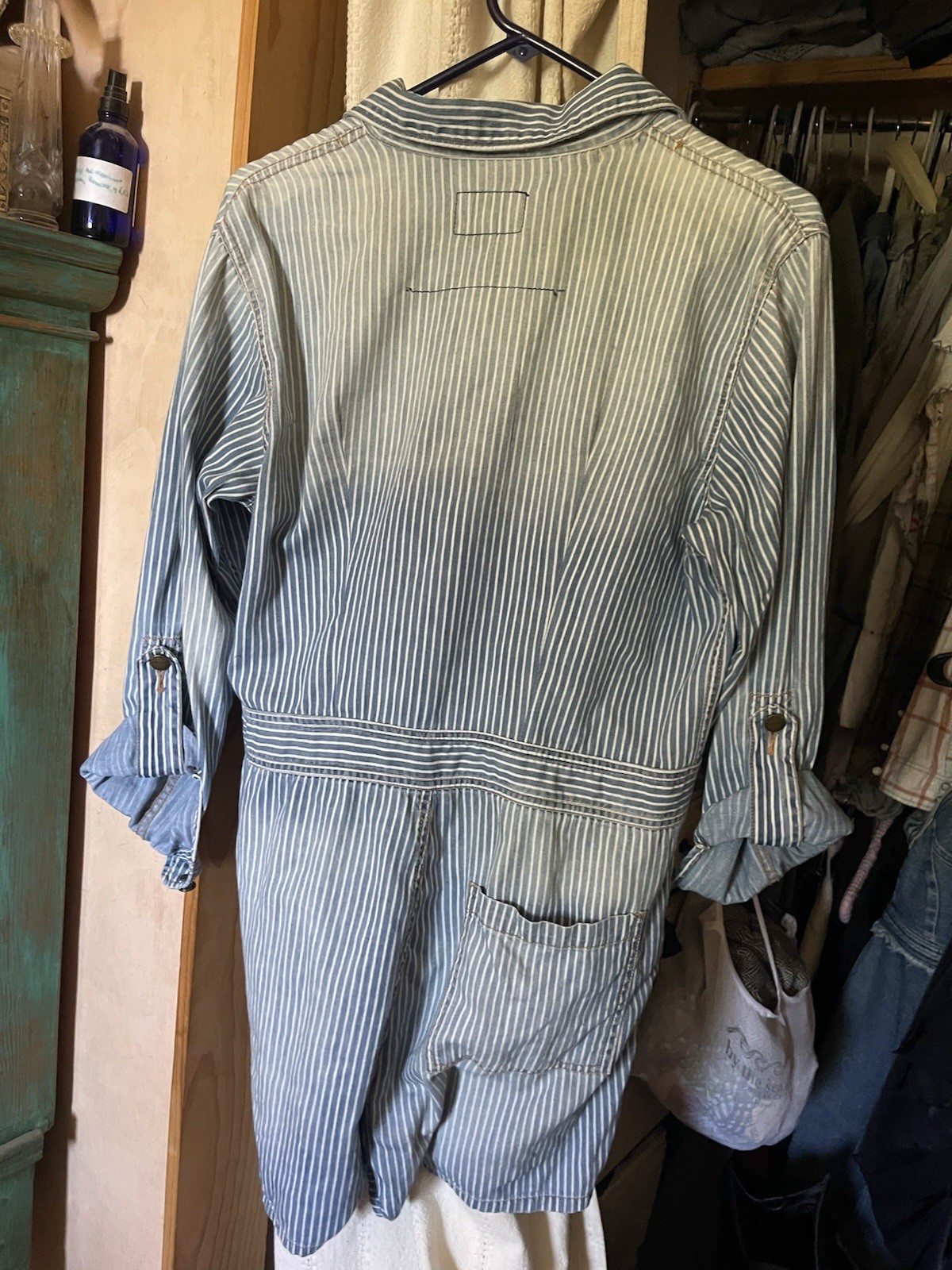 Current Elliott “Mechanic Shortall” Romper Jumpsuit Cond Shorts M/L 3 Striped