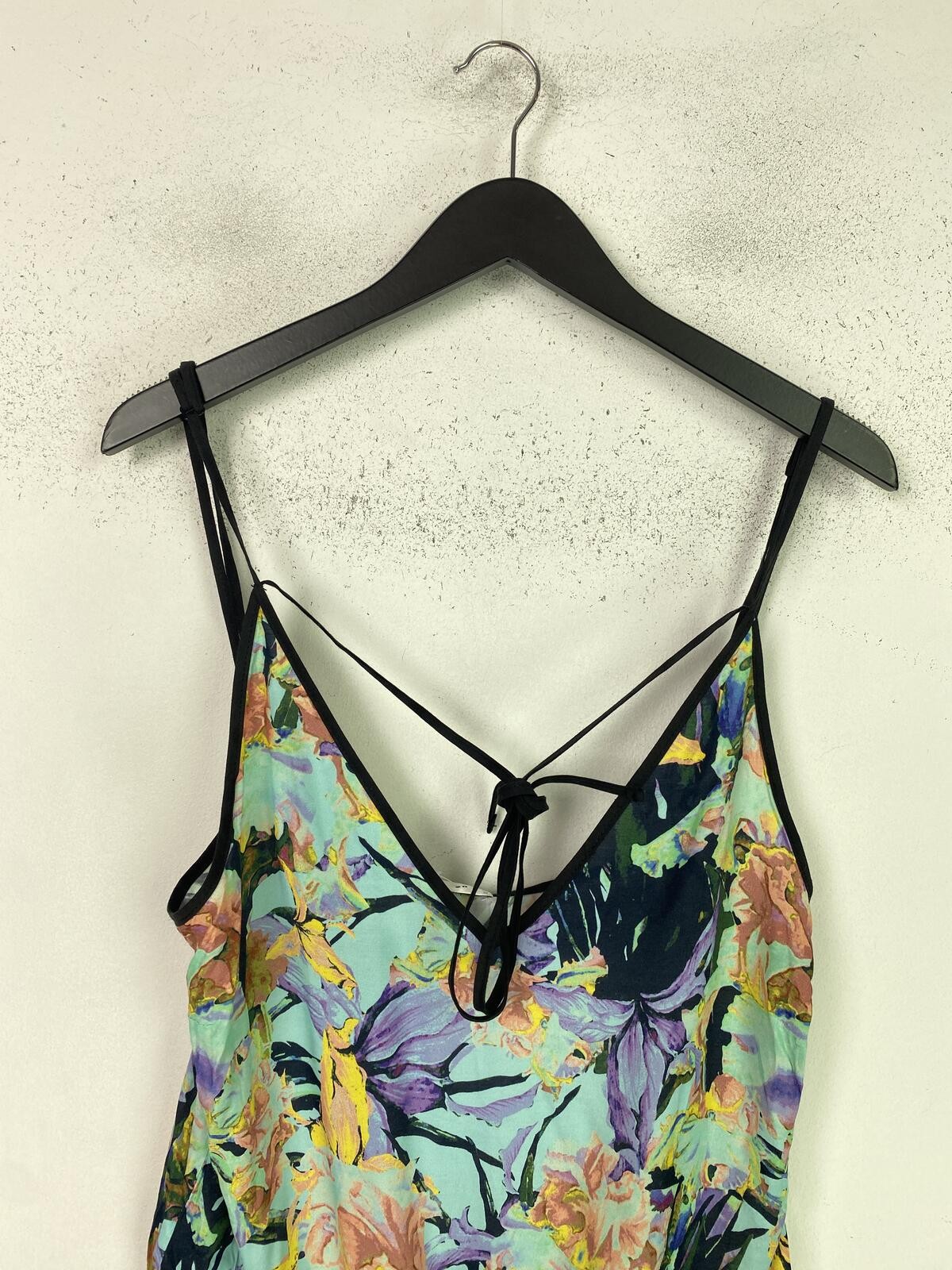 Suboo Green Blue Multi Floral Playsuit Strappy Tie Back Sleeveless UK 8 New