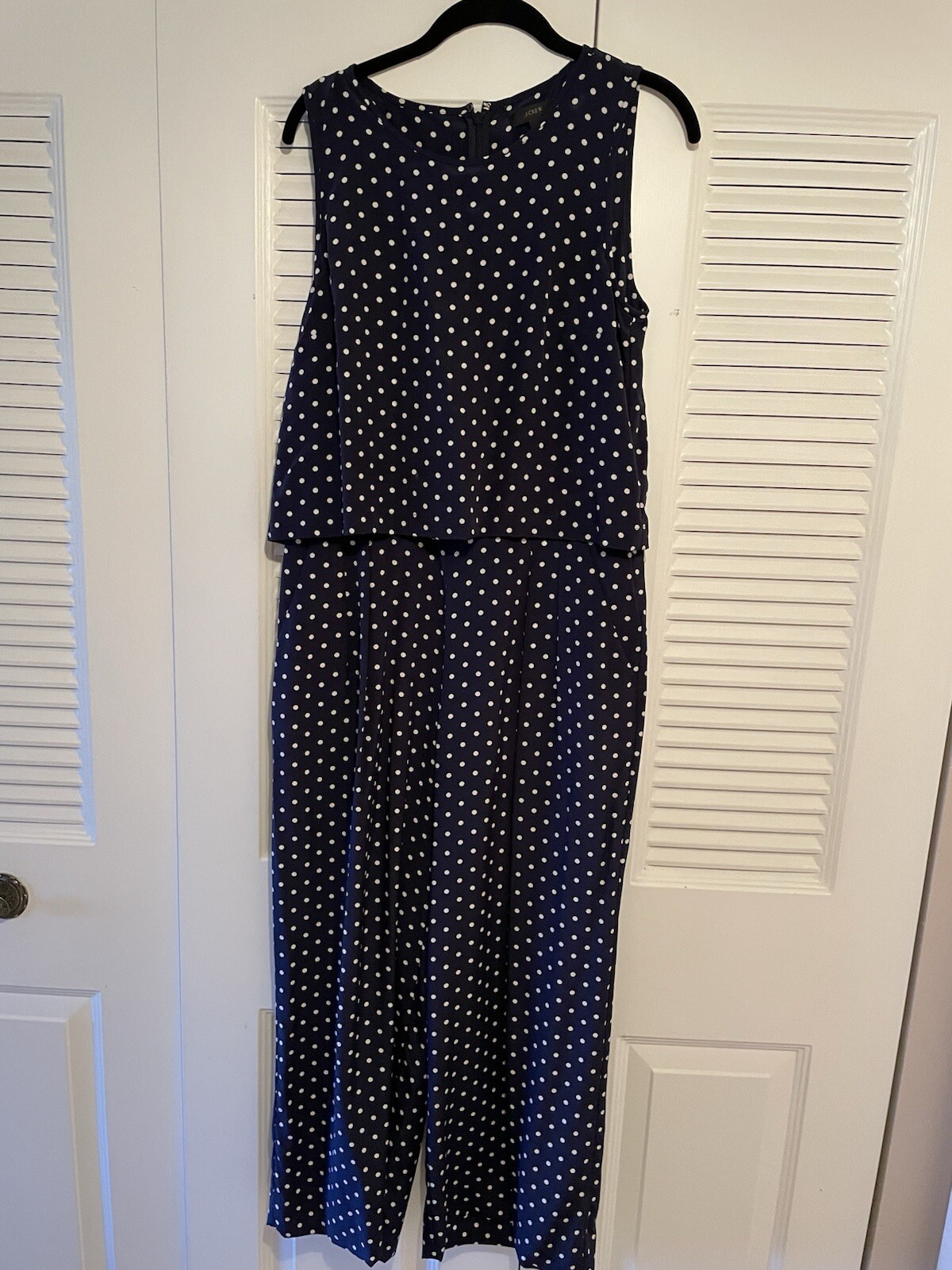 J. Crew Silk Jumpsuit Size 6 Blue Polka Dot Wide Leg Crew Neck