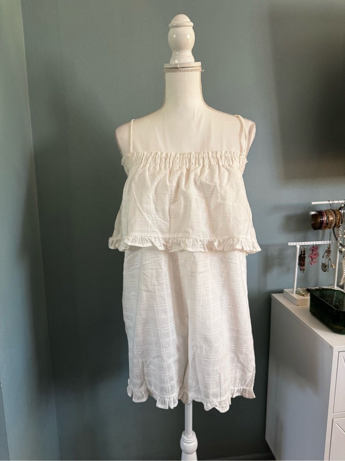 NWT Off White Ruffled Romper VERNACULAR Plaid lightweight Medium
