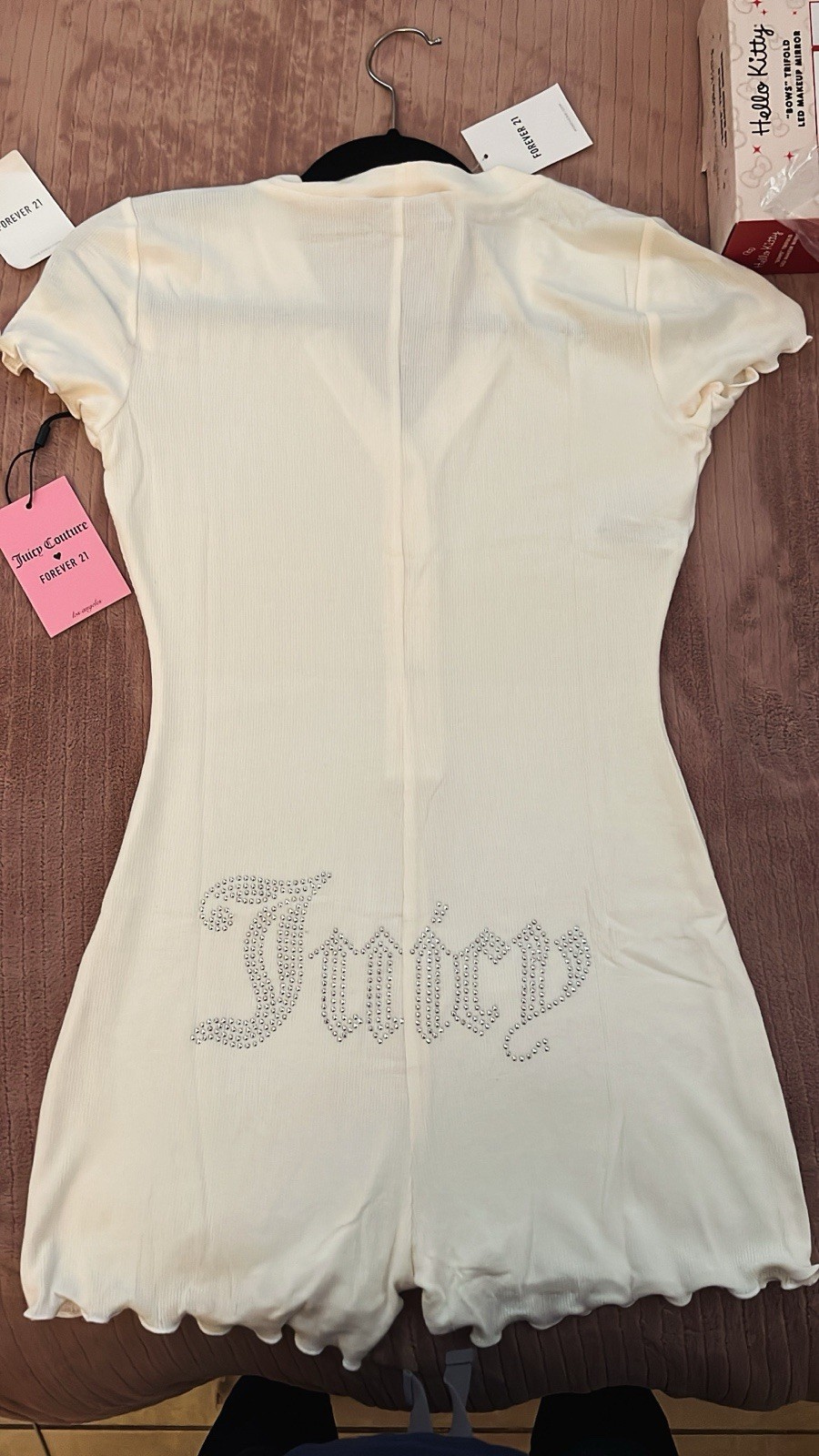 Juicy Couture x Forever 21 White Ribbed Button Front V-Neck Romper M