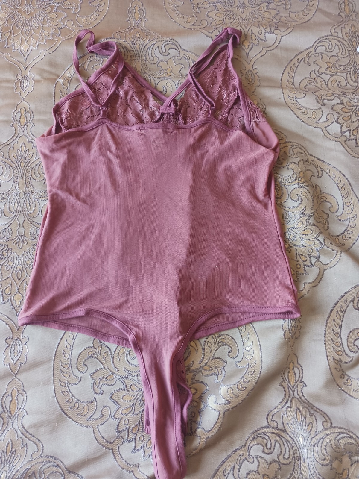 FASHION NOVA Wanderlust Wine Color Thong Back Body Suit Size L Large