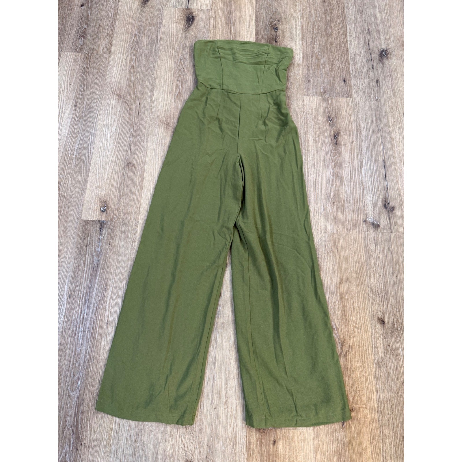 Wild Fable Olive Green Strapless Wide Leg Jumpsuit Size S Side Zip Sleeveless