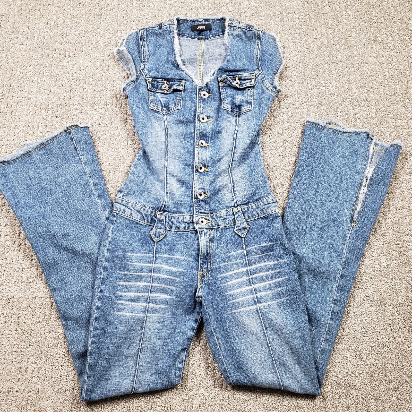 JNCO Jeans Denim Jumpsuit Womens Small Blue Flare Bootcut Vintage Y2k 2000s 90s