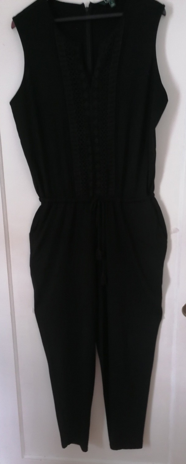 Ralph Lauren Black Jersey Jumpsuit Women’s Size XL Cotton Romper Tapered Leg