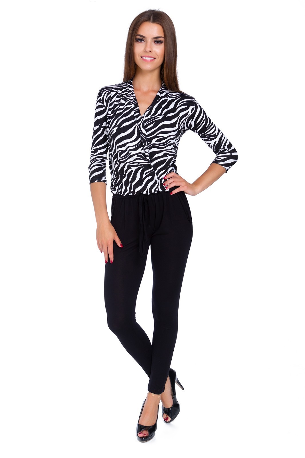 Women V Neck Wrap Jumpsuit Zebra & Panther Pattern Ladies Casual M XL 3XL 1094