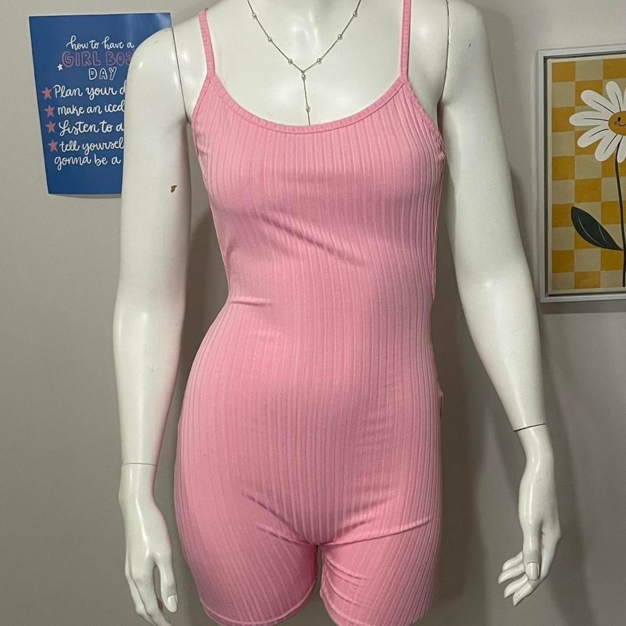 SHEIN SXY Backless Solid Ribbed Knit Cami Unitard Romper.