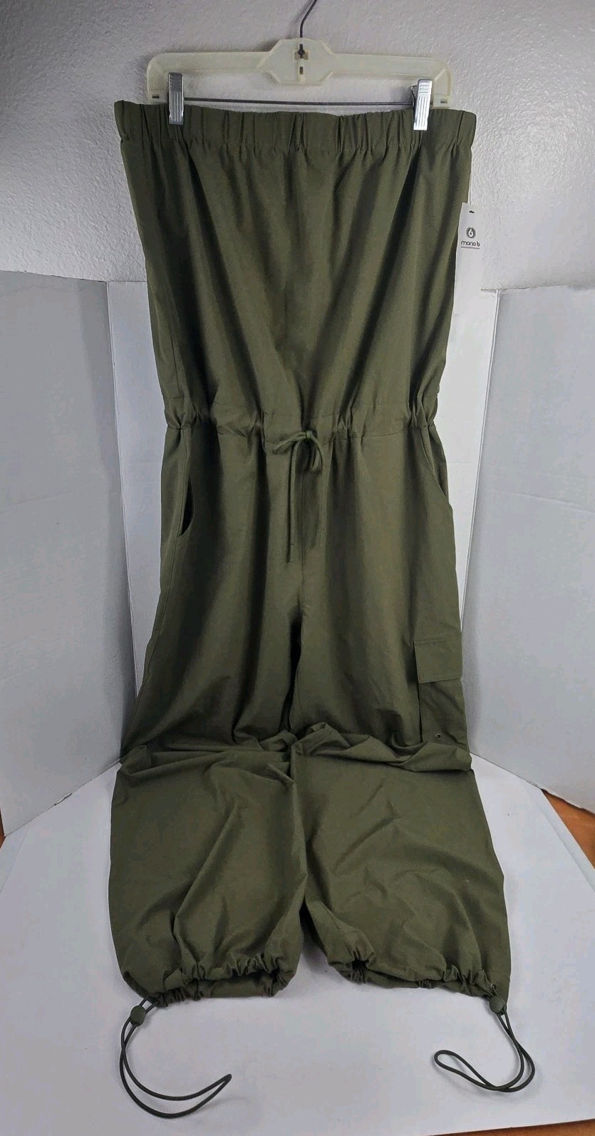 Mono B Green Strapless Cargo Pull-On Cinch Waist Ankles Jumpsuit Women’s 1X NWT
