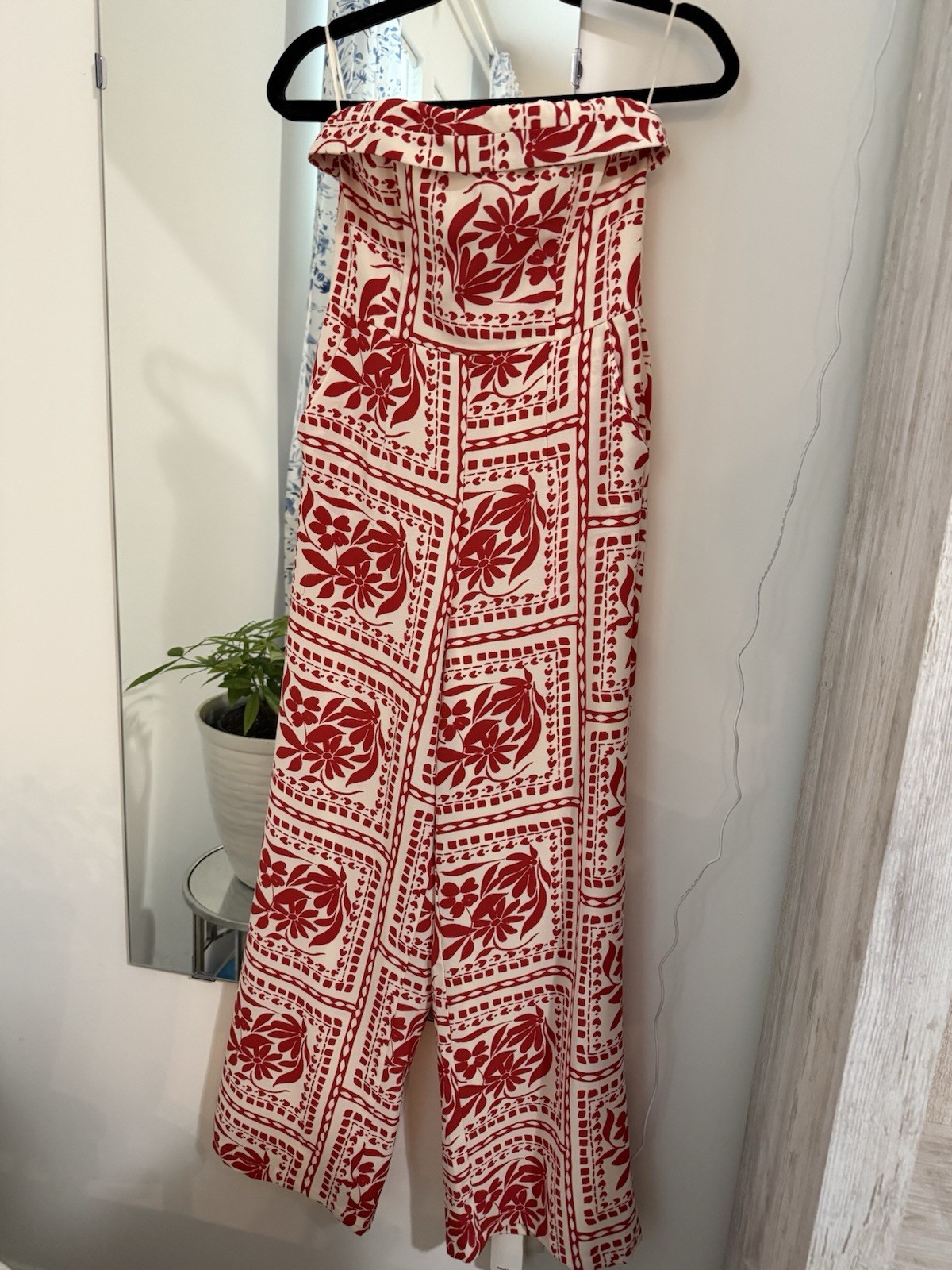 Thirty Thirty LA Red Floral Strapless Wide-Leg Jumpsuit Size S