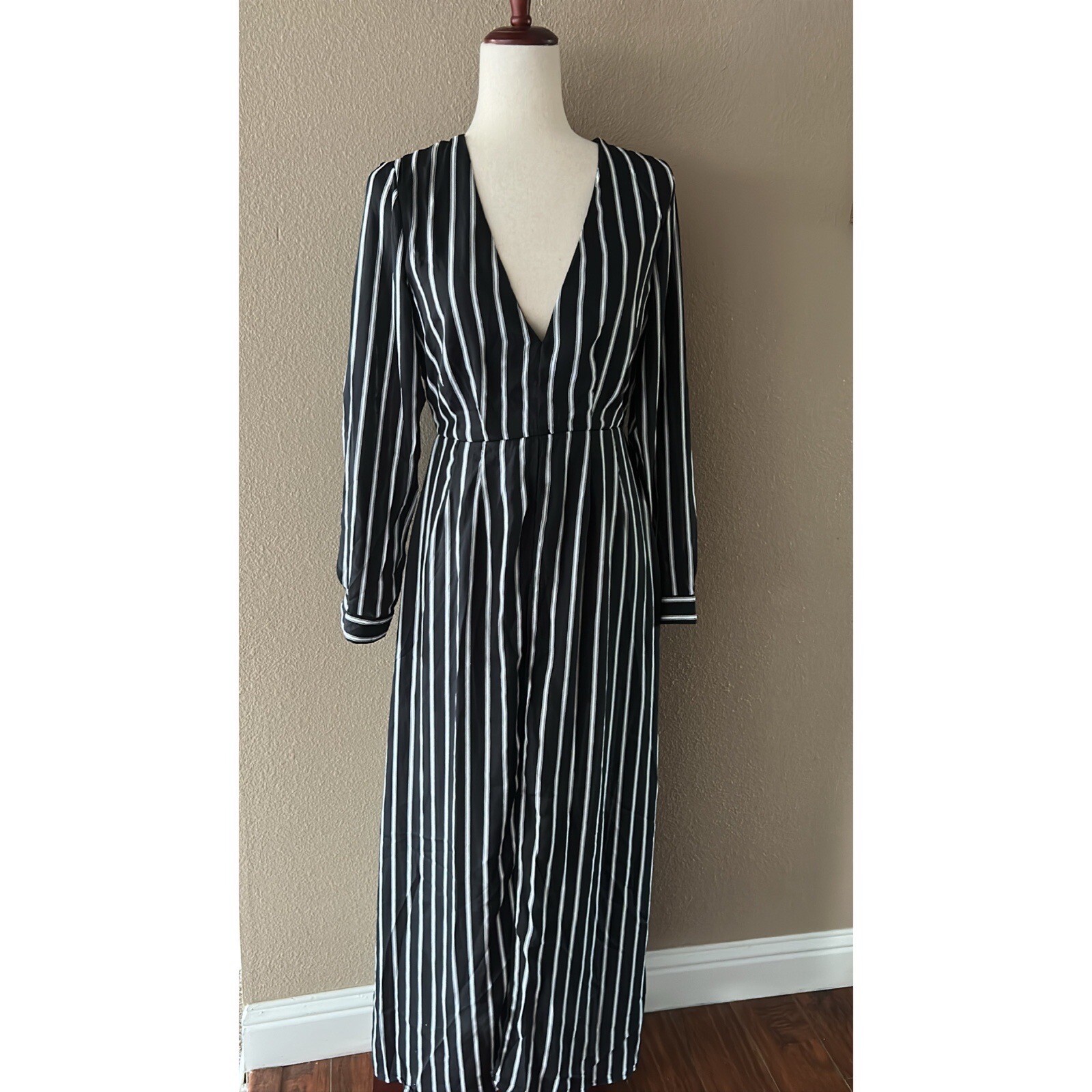 striped maxi romper dress