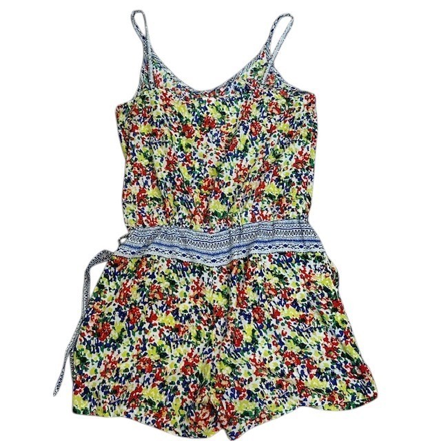 CAbi 5261 Floral Print Romper Sleeveless Drawstring Waist Casual Summer Size Med