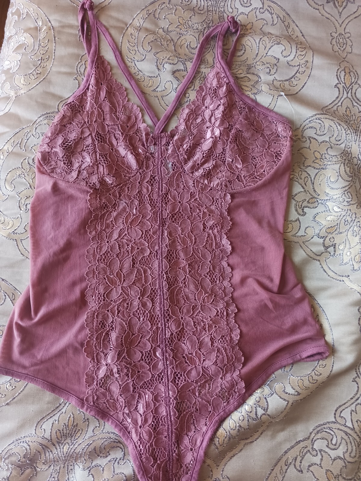 FASHION NOVA Wanderlust Wine Color Thong Back Body Suit Size L Large