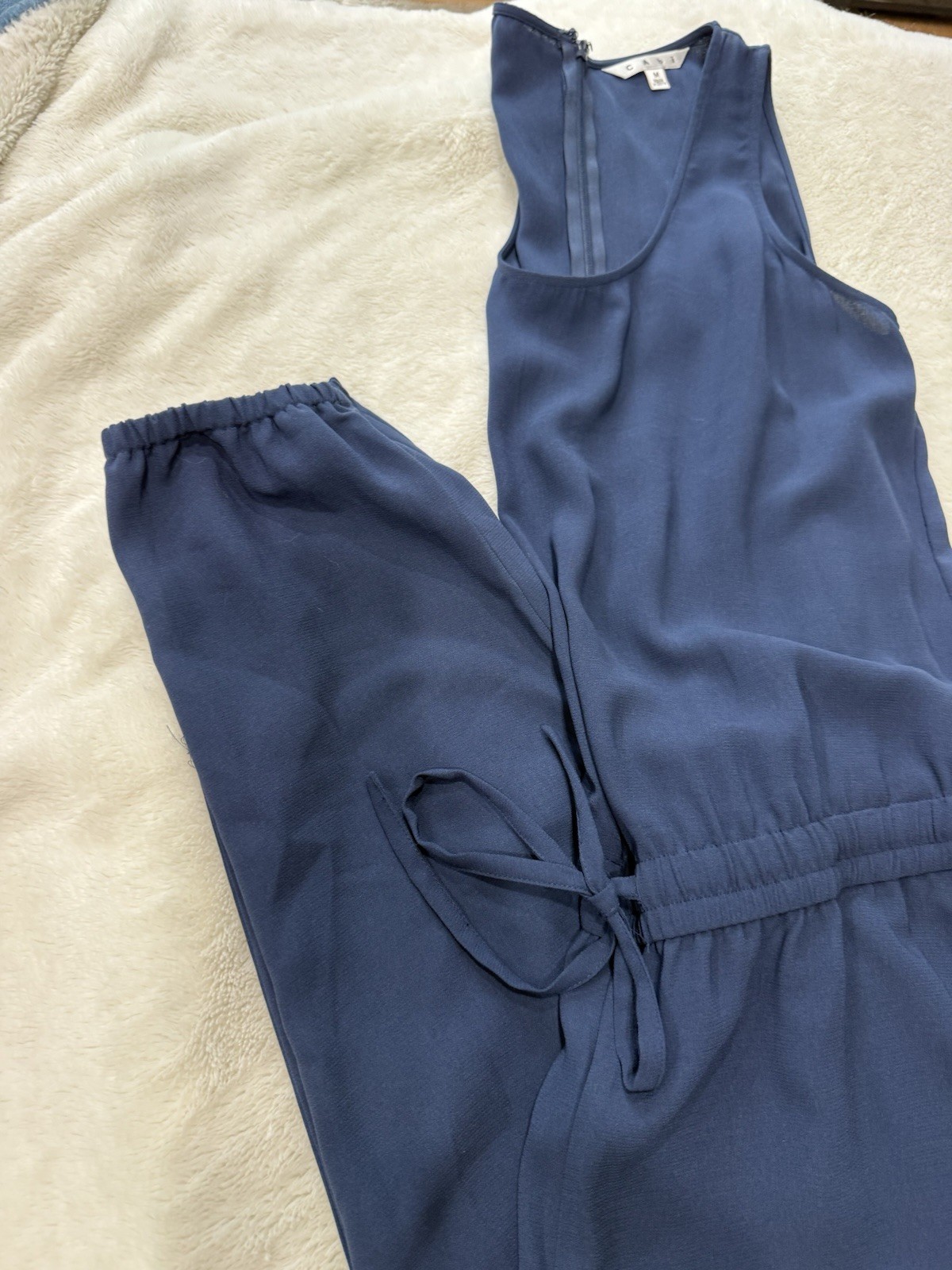 CAbi Women’s Blue Solid Sleeveless Scoop Neck Jumpsuit Elastic Waist M