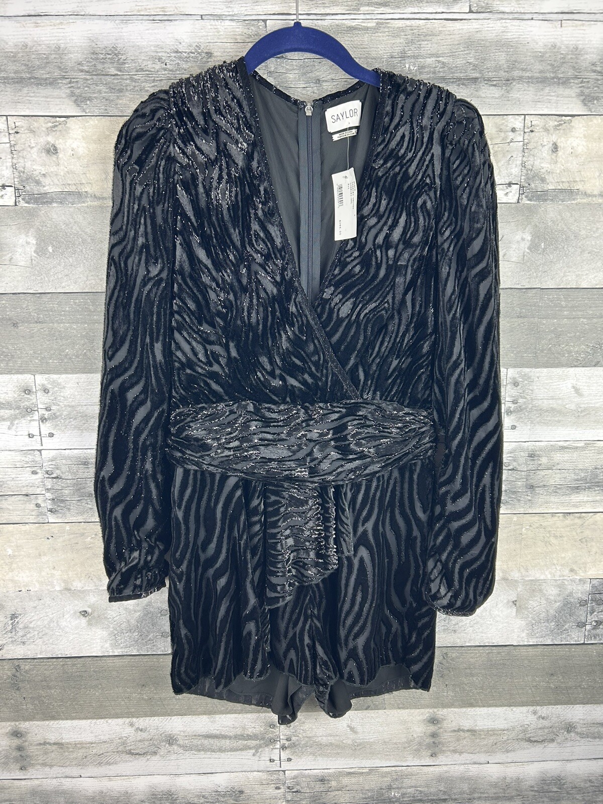 SAYLOR Small Black Velvet V Neckline Burnout Romper New With Tags $286