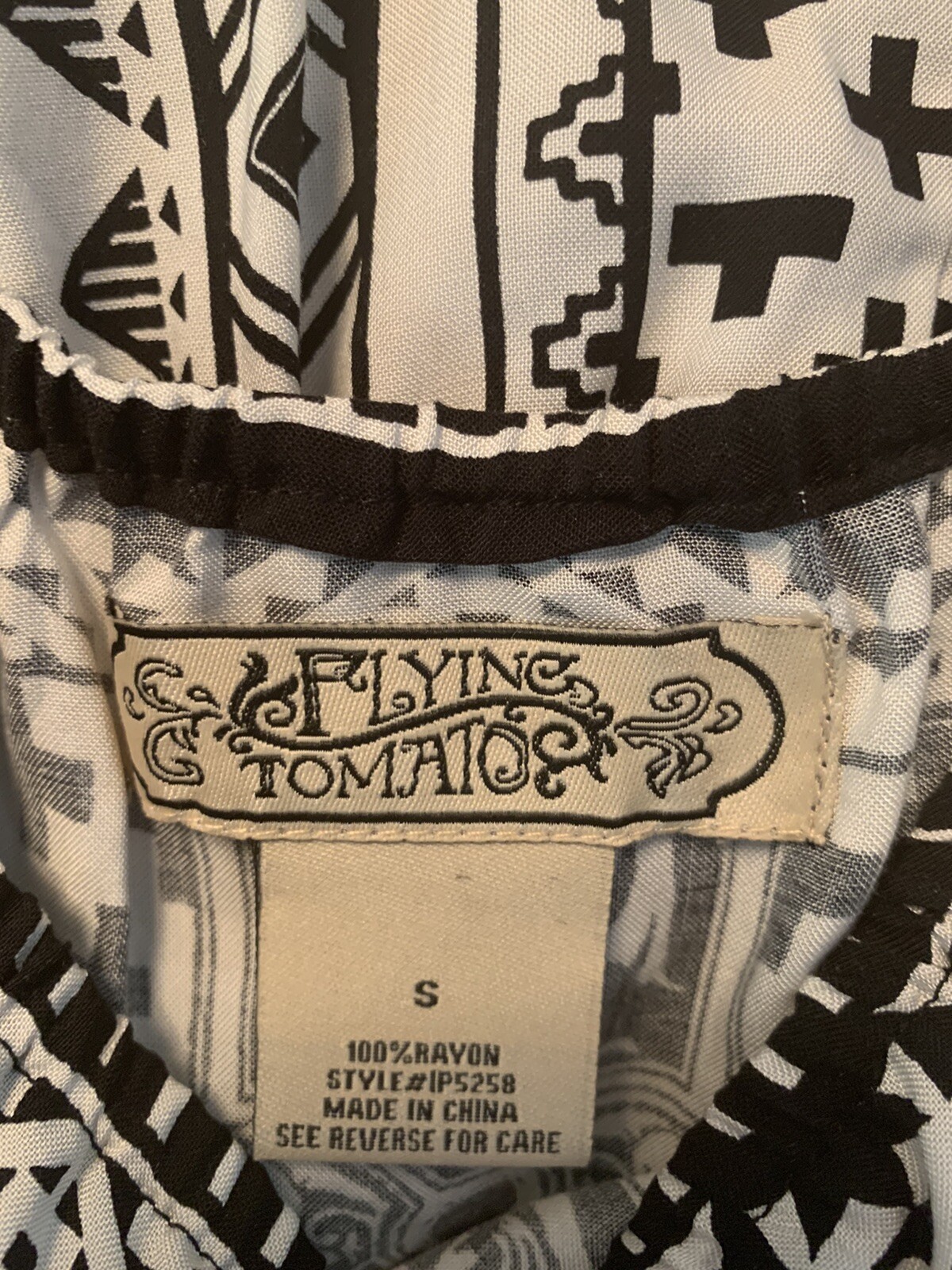 Flying Tomato Romper Sz M Sleeveless Black White Print Elastic Waist Tie Tassel