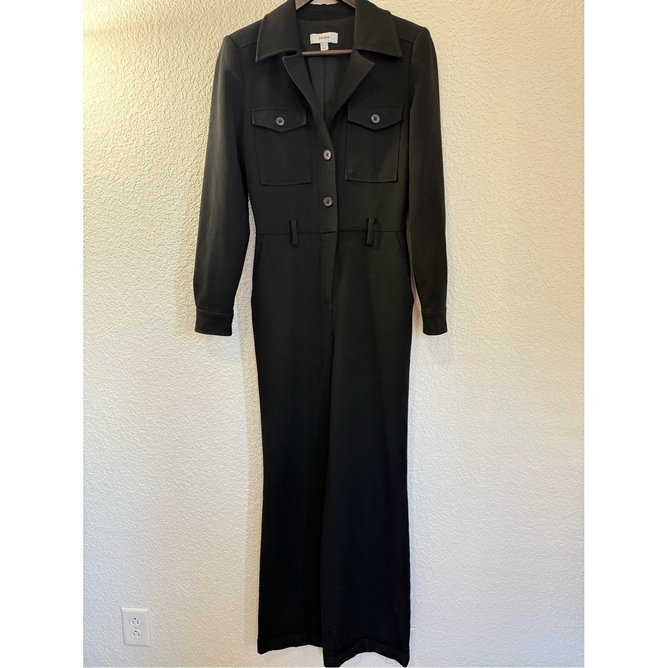 Reiss Ray Utility Jumpsuit | Wide Leg Tailored Black Career Glam | Size 2