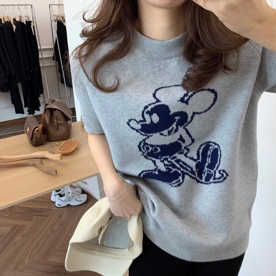 Misslala Fashion Women Mikey Knits Top Short Sleeves Grey Color