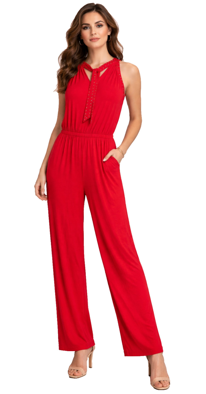 MICHAEL Michael Kors Women’s Sleeveless Beaded sangria Jumpsuit orange Size 3X