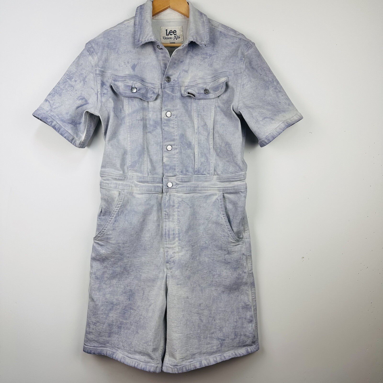 Anthro Lee Union-Alls Coveralls Acid Wash Denim Retro Shorts Romper Stretch S