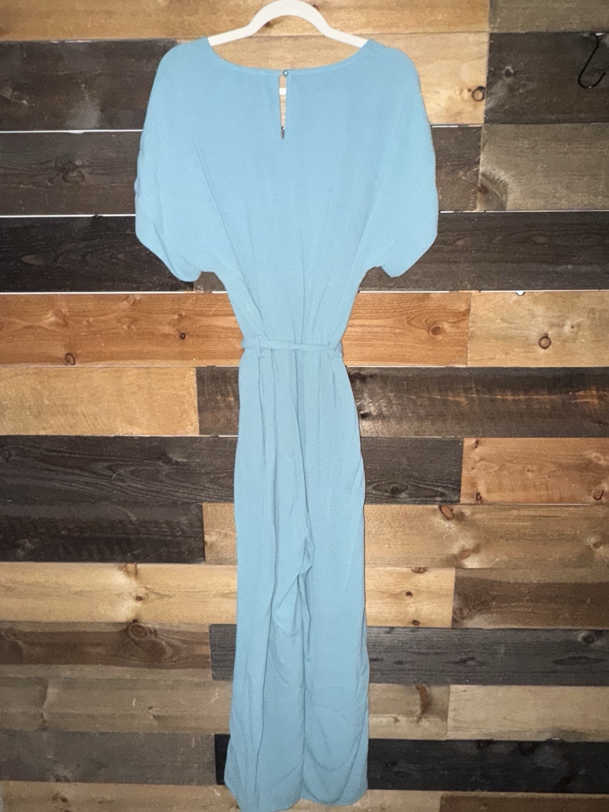 Pretty Garden Blue V-Neck Short-Sleeve One-piece L Misses Blue Belted Jumpsuit