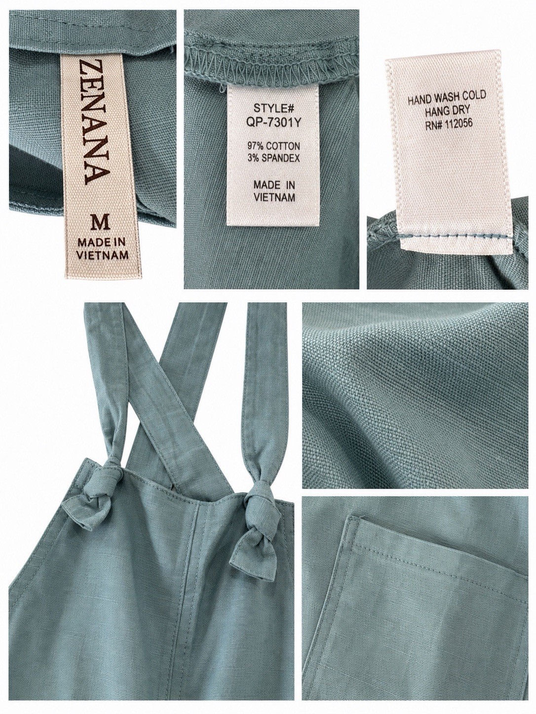 Zenana Adjustable Strap Wide Leg Overalls Jumpsuit Blue Gray Pockets Women’s M