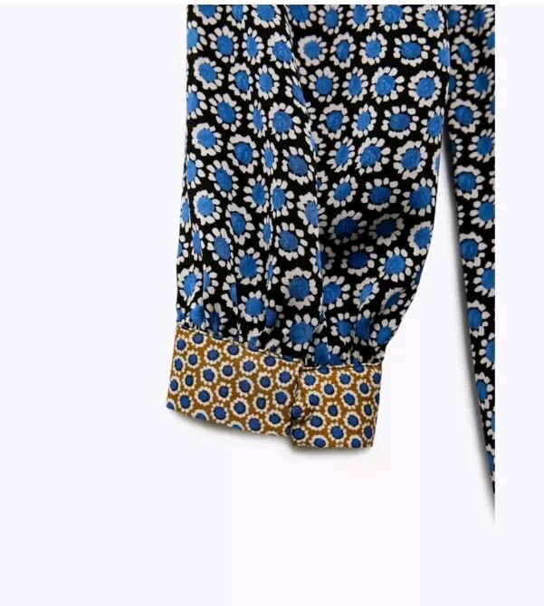 Zara Blue Geometric Print V-neckline Long Sleeves Jumpsuit Size Large 4387 289