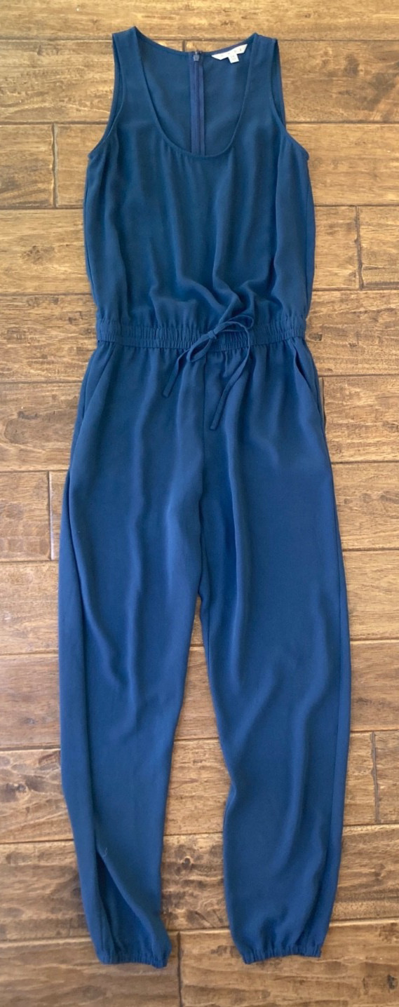 Cabi Sleeveless Jumpsuit Drawstring Waist Pockets XS Navy Blue Travel Spring