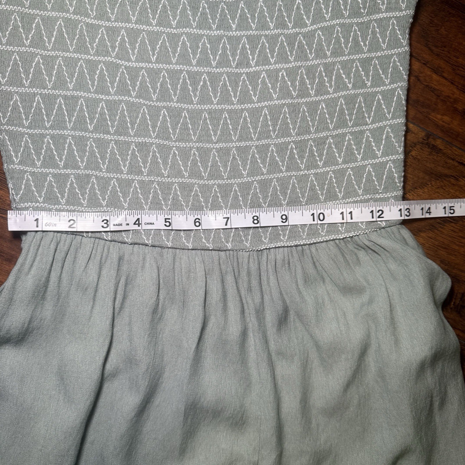 Audrey Parks x Francesca Smocked Jumpsuit M Boho Cottagecore Wide Leg Sage/Mint