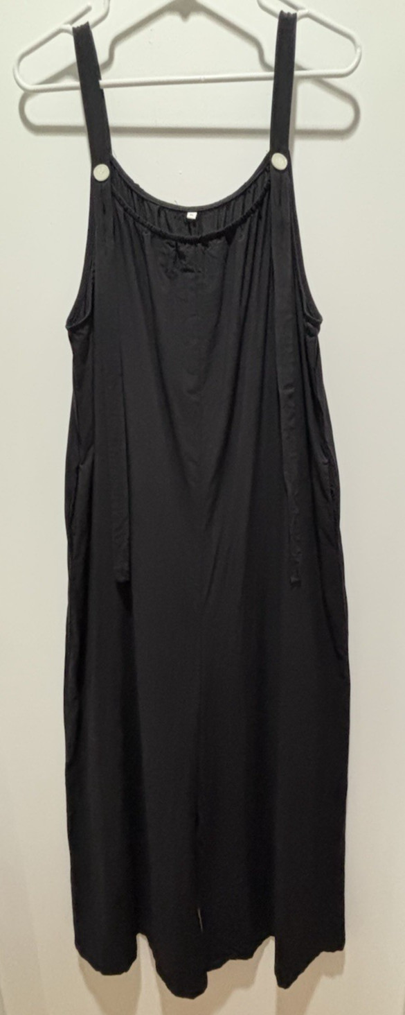Women’s 100% Cotton Black Wide Leg Overalls, Size XL, Full, Flowy, side pockets