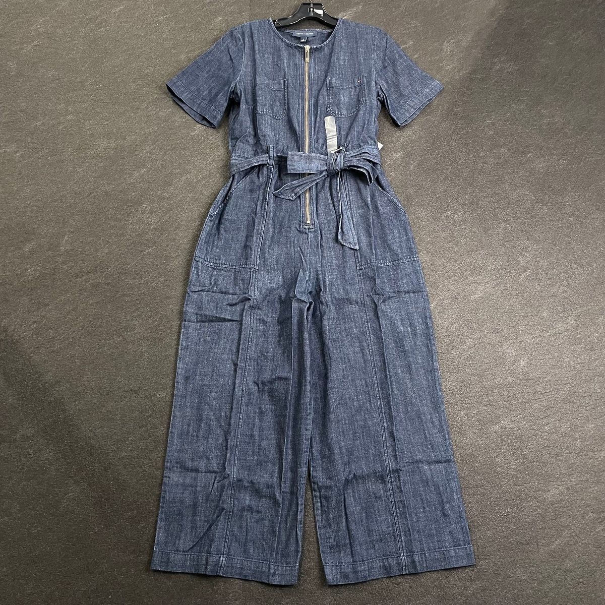 TOMMY HILFIGER Denim Zip-Front Belted Jumpsuit Women’s Size 10 Blue
