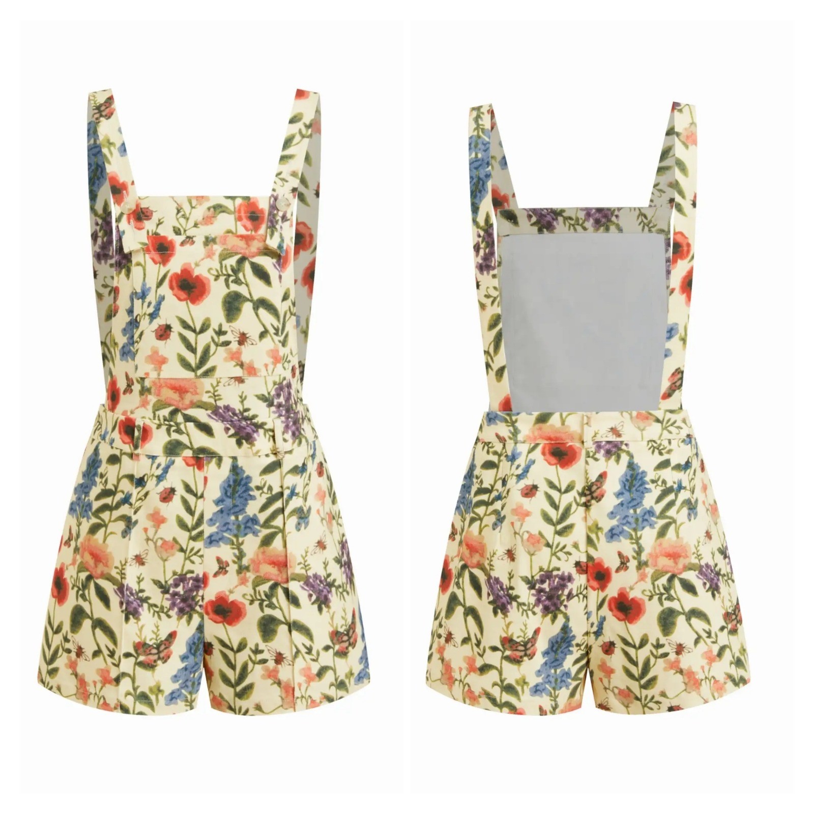 Cider Floral Corduroy Romper Cream Ladybug Butterfly Overall Shorts Small