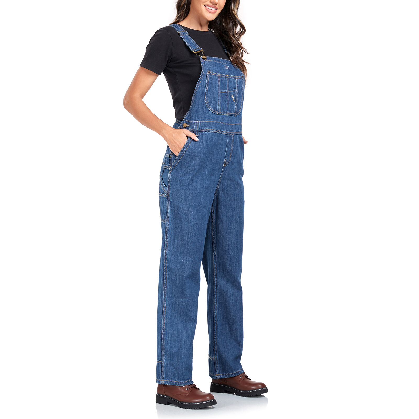 HISEA Women Bib Overall Relaxed Fit Workwear Cotton Denim Jumpsuit Jeans Pockets