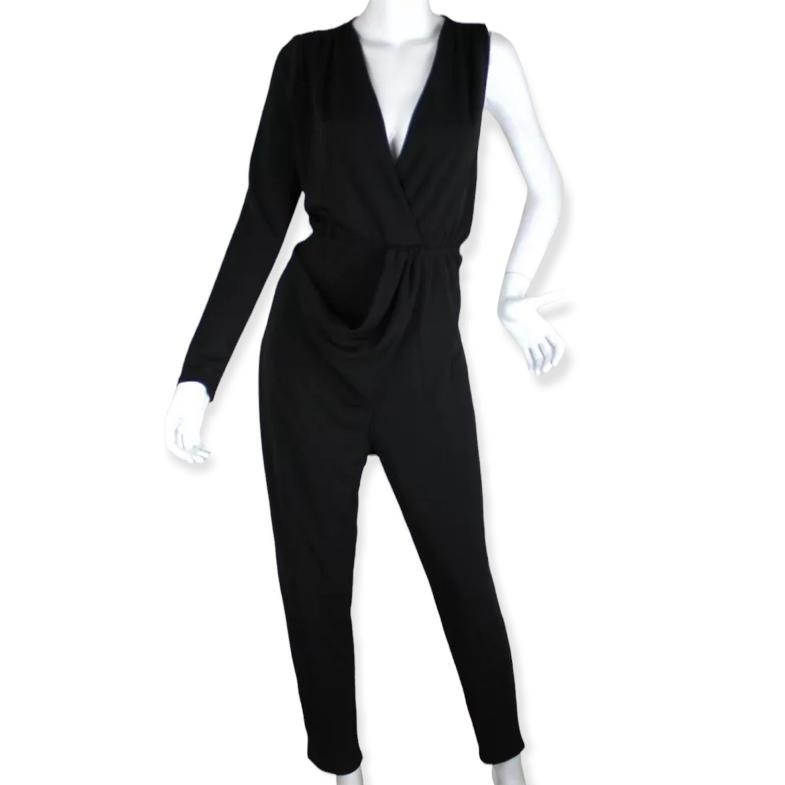 {NASTY GAL} Jumpsuit/Romper Black One Arm-Crossover V Neck Draped Waist ~M