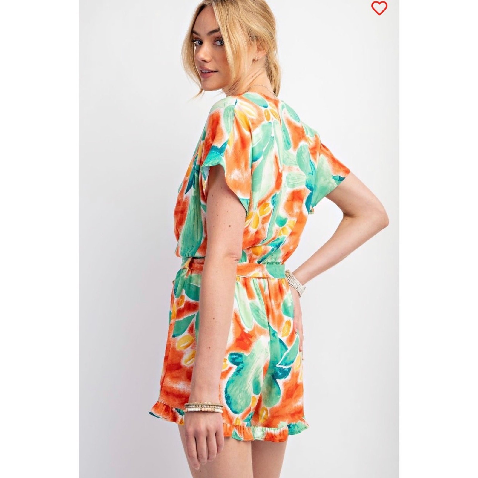 Easel – Tropical Challis Tie Waisted Romper – Medium