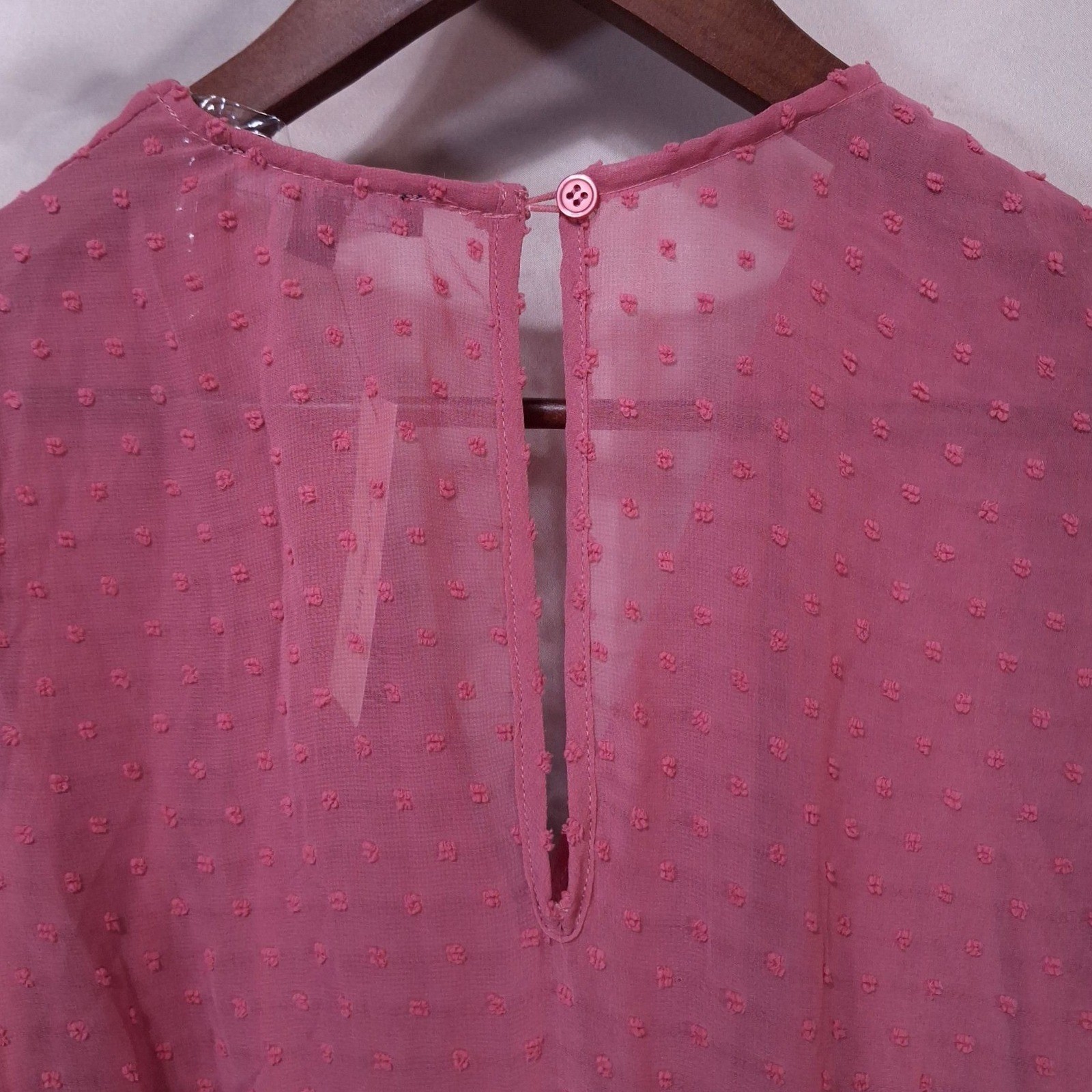 Trixxi Francesca’s Clip Dot Ruffle Romper Sz M Surplice Sheer Mauve Babydoll NWT