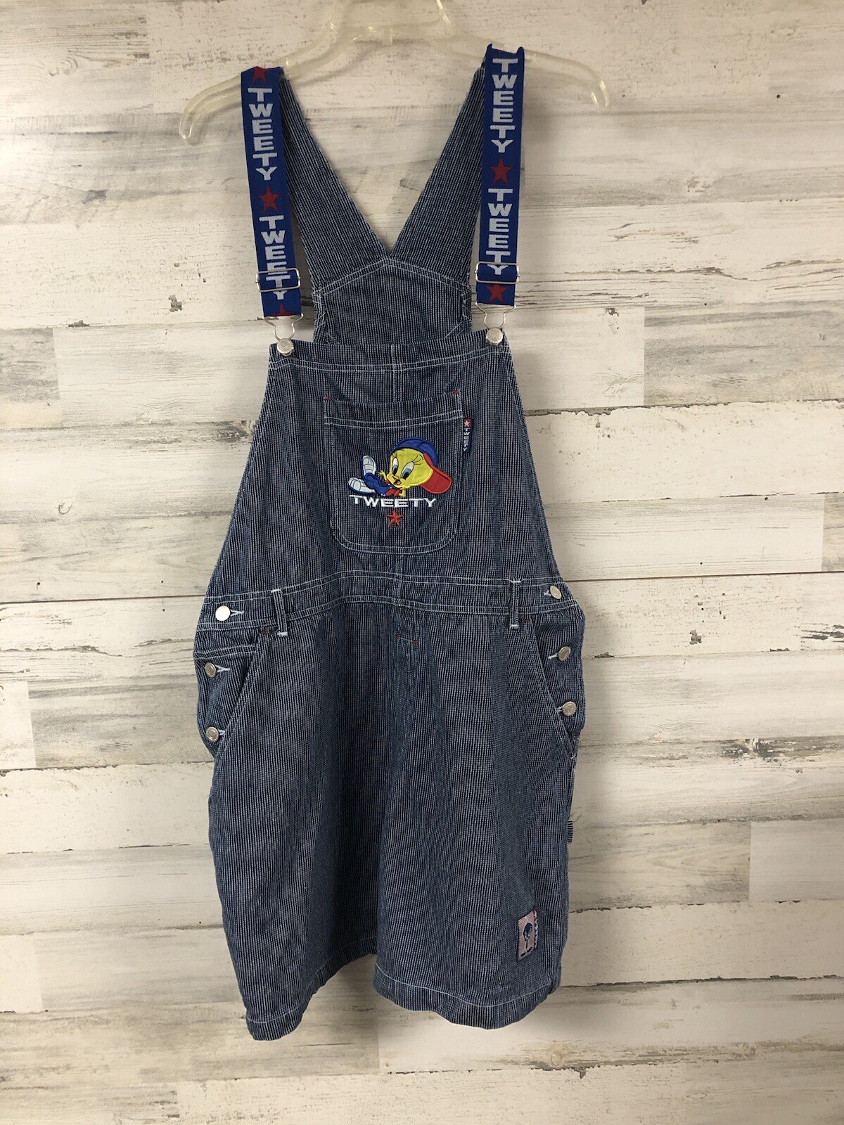 Looney Tune Tweety Bird Denim Overall Carpenters Shorts XL Logo Cartoon Animated