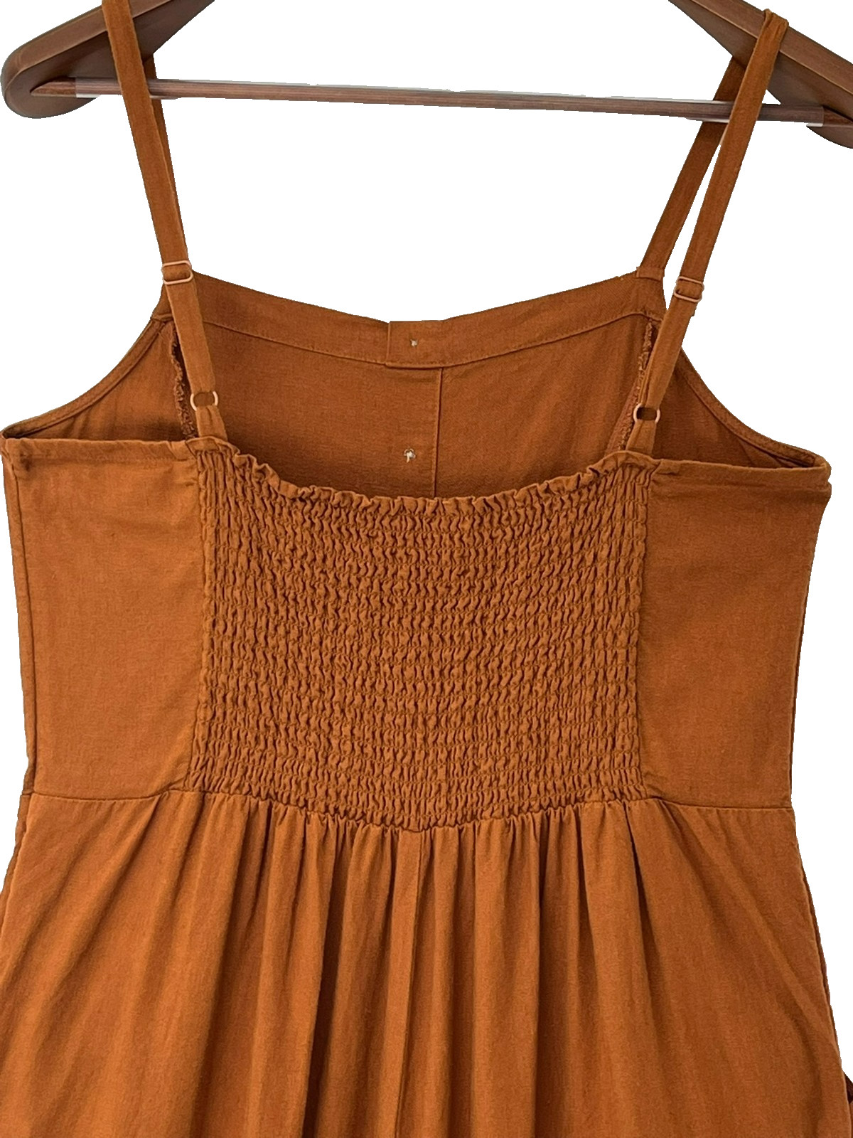 Linen Romper Jumpsuit Cropped Wide Leg Pockets Adjustable Straps Terracotta M