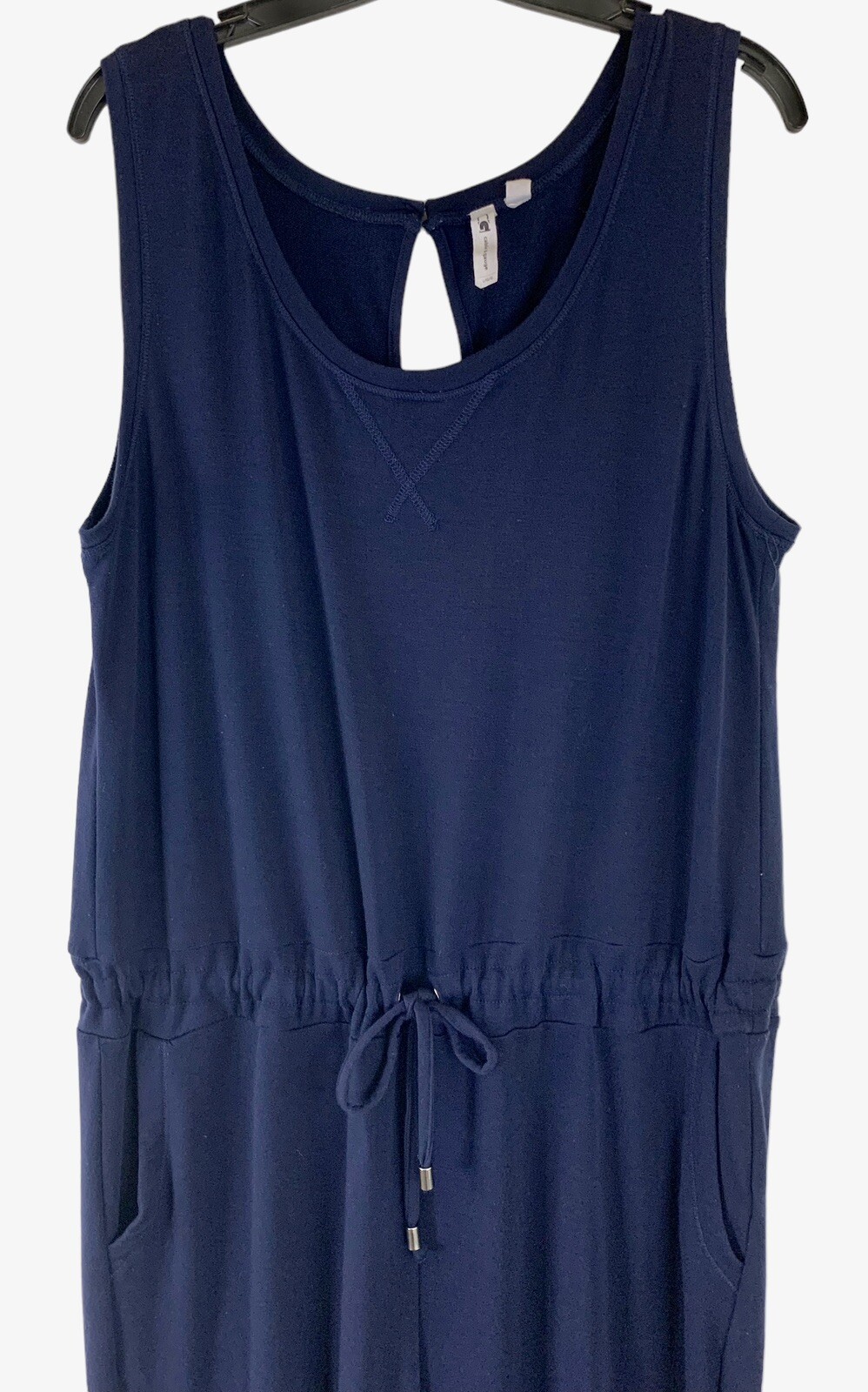 Cable & Gage Woman’s Sz-L Blue Jumpsuit Stretch Jersey Knit Drawstring Waist