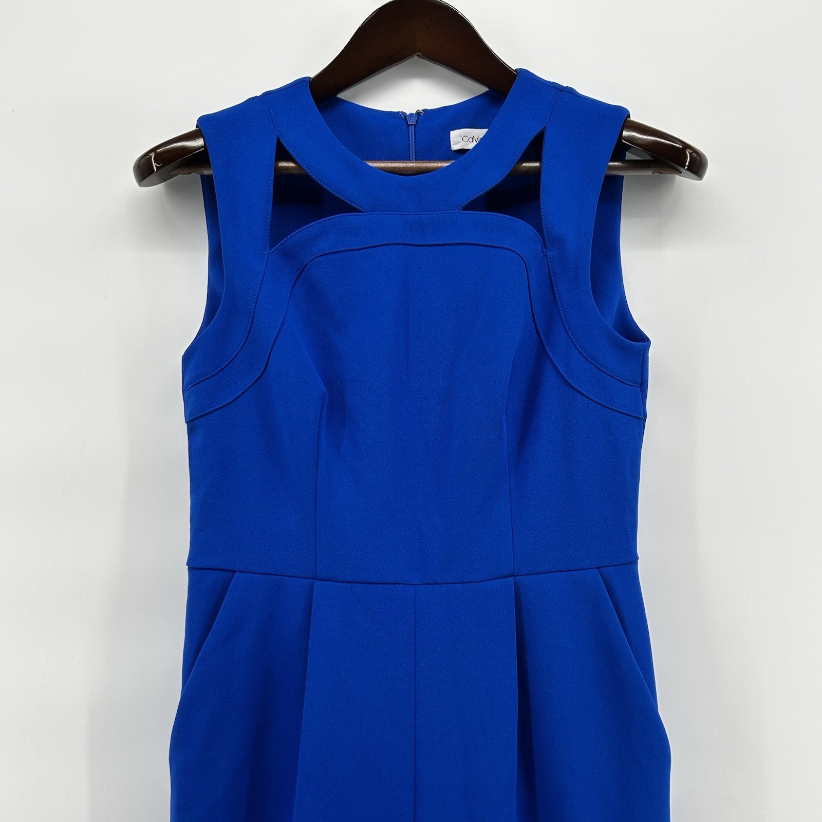Calvin Klein Womens 6 Royal Blue Wide Leg Jumpsuit Cutout Sleeveless Pockets