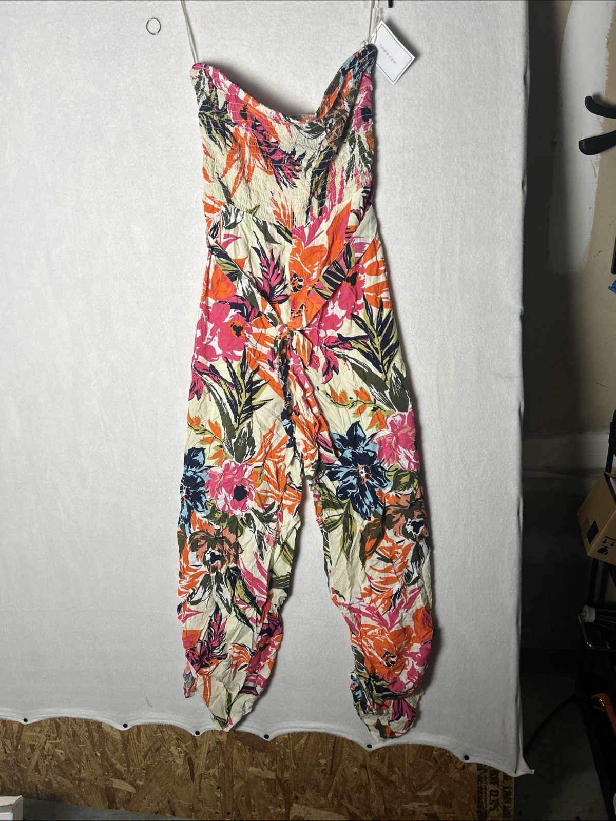 1.State Women’s Jumper Romper Jumpsuit Strapless Hawaiian Floral Print Tie NWT
