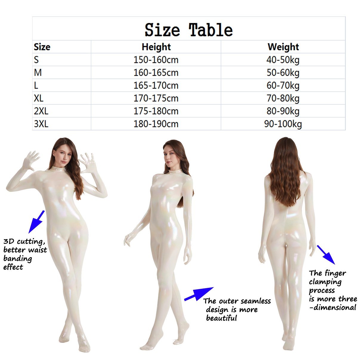 Women Glossy Zentai Jumpsuit Spandex One-piece Bodysuit Rompers Playsuits Gloves
