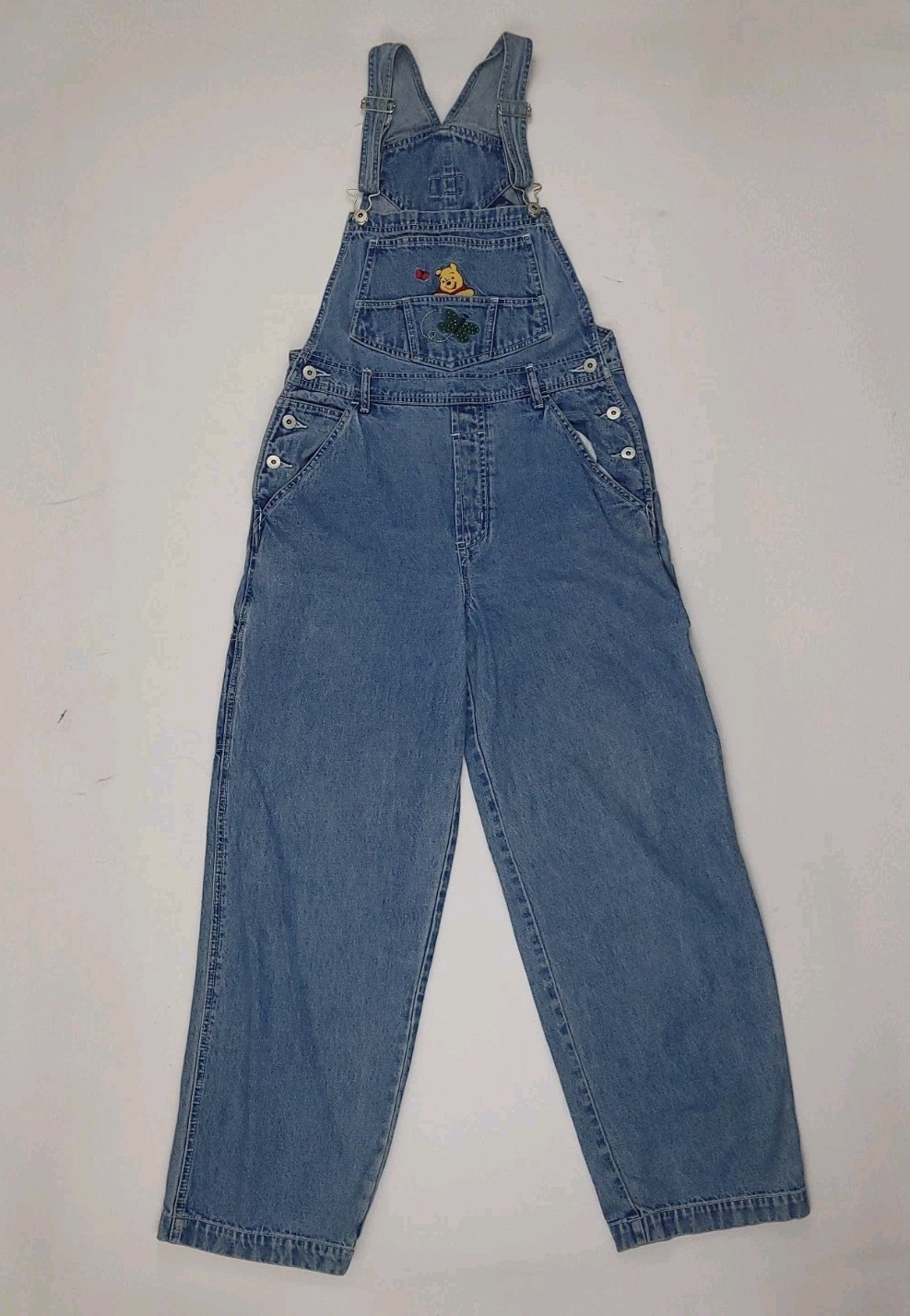 Vintage 90s Winnie The Pooh Butterfly Denim Blue Jean Overalls Disney Cartoon S
