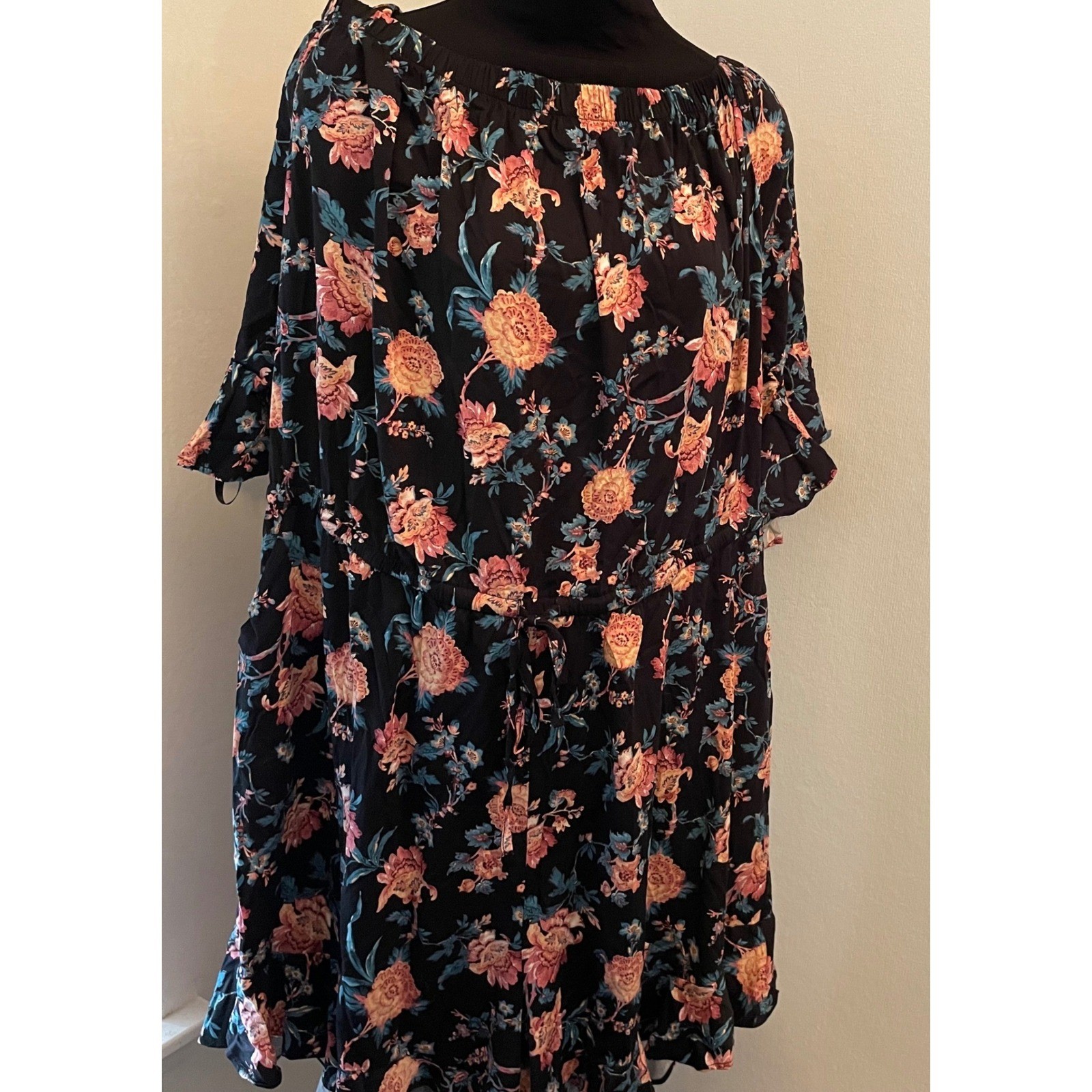 Torrid Stretch Challis Off The Shoulder Romper 3X Floral Deep Blooms NWT